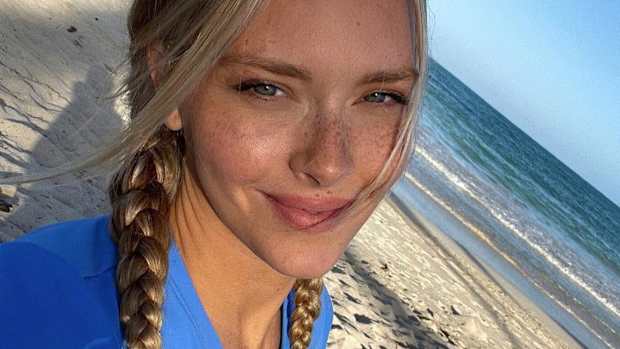 Camille Kostek blue swimsuit